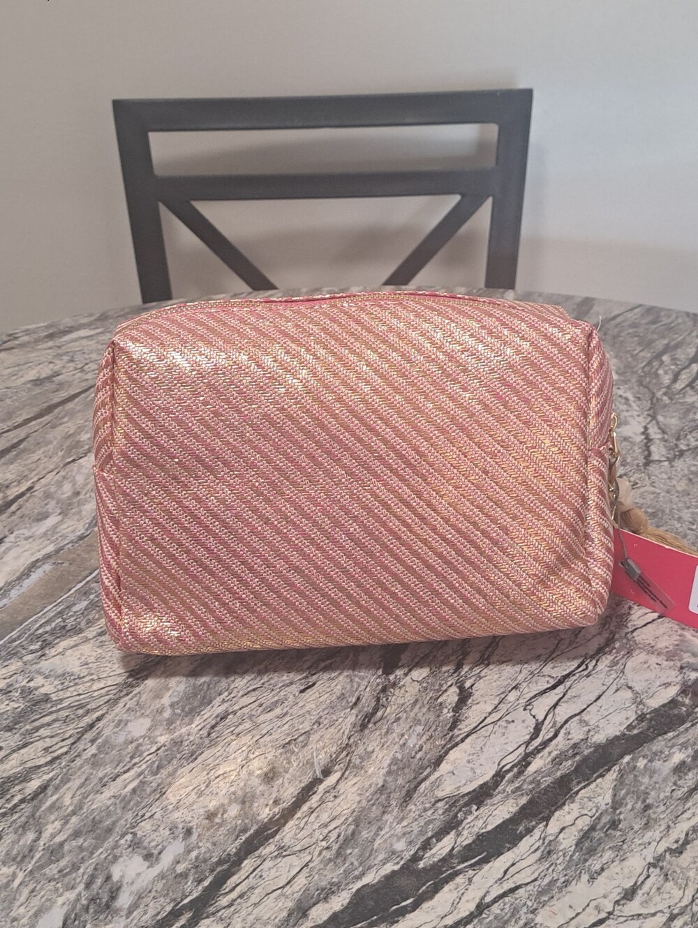Vince Camuto Rose Gold Metallic Cosmetic Pouch with Tassel Charm Zipper - Picture 4 of 5